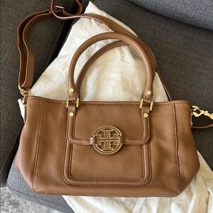 Tory Burch Brown Satchel Pebbled Leather Bag